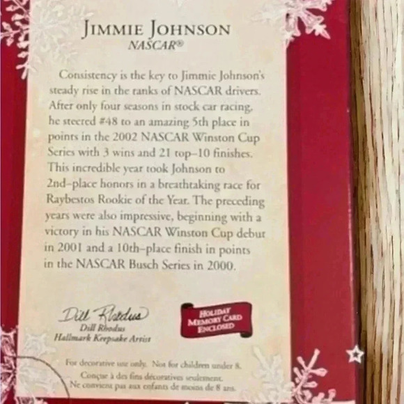 Hallmark Keepsake Ornament Jimmie Johnson 2003 New in Box Includes Memory Card - Picture 3 of 4